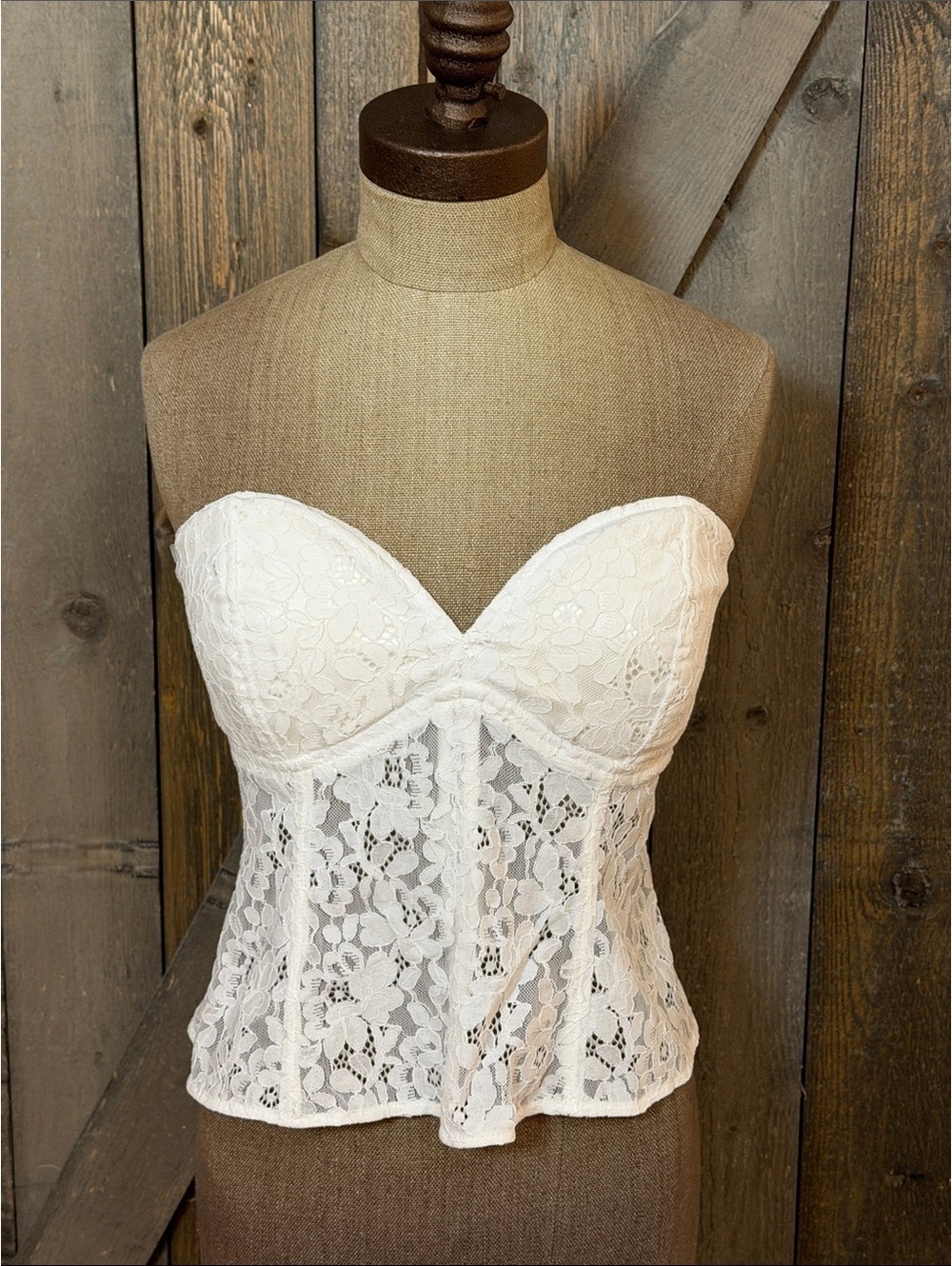 AFRM Torri Lace Corset Bustier Top White Strapless Bridal Coquette NWT Medium